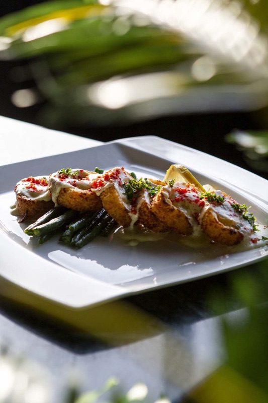 Plated dish with green beans