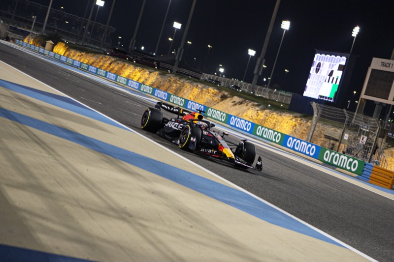 Formula 1 car under lights, Bahrain Grand Prix